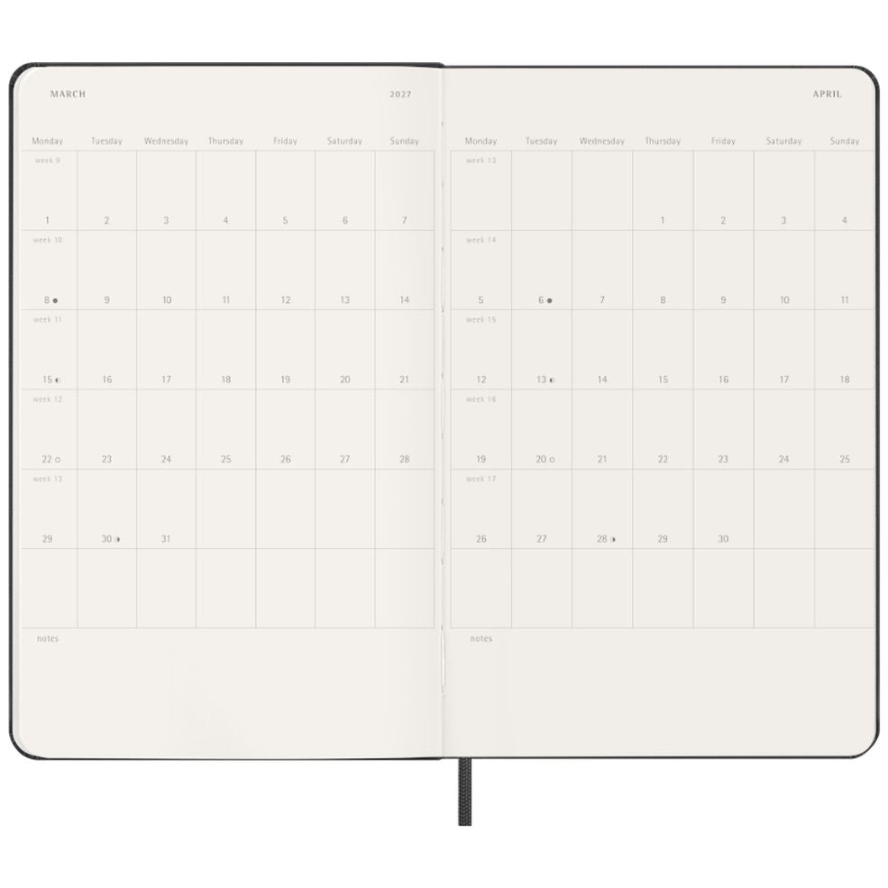 Agenda Semanal Horizontal 12 Meses 2027 - Preta