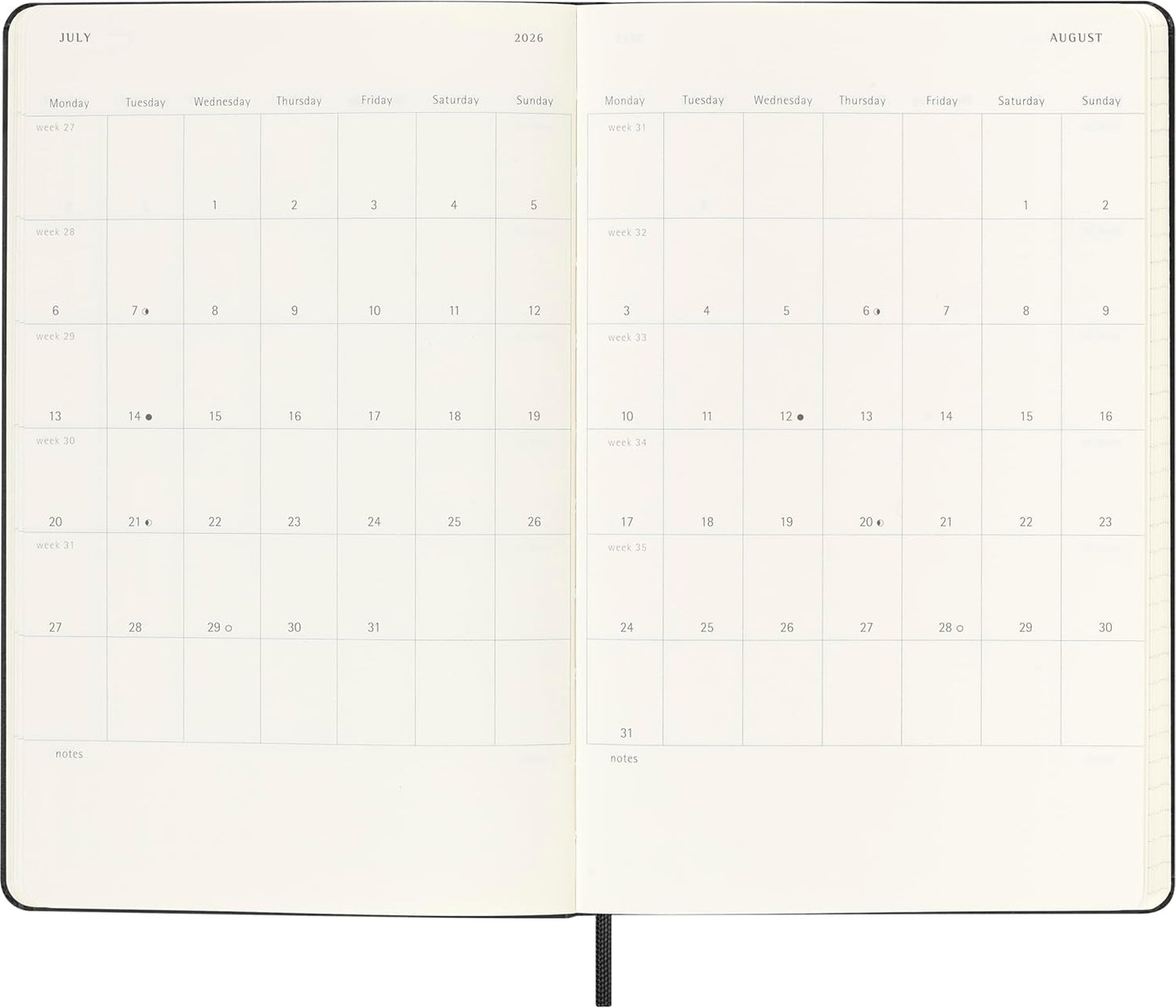 Agenda Semanal Horizontal 18 Meses 2025/26 Preta - Capa Dura