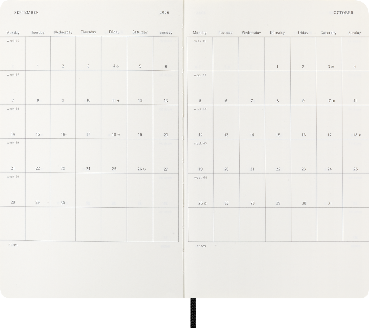 Agenda Plano Semanal 2026 - Preta