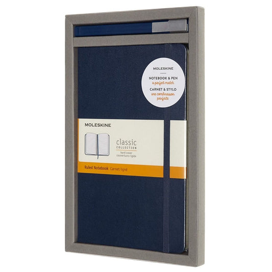 Caderno Pautado Azul Safira + Caneta - Grande