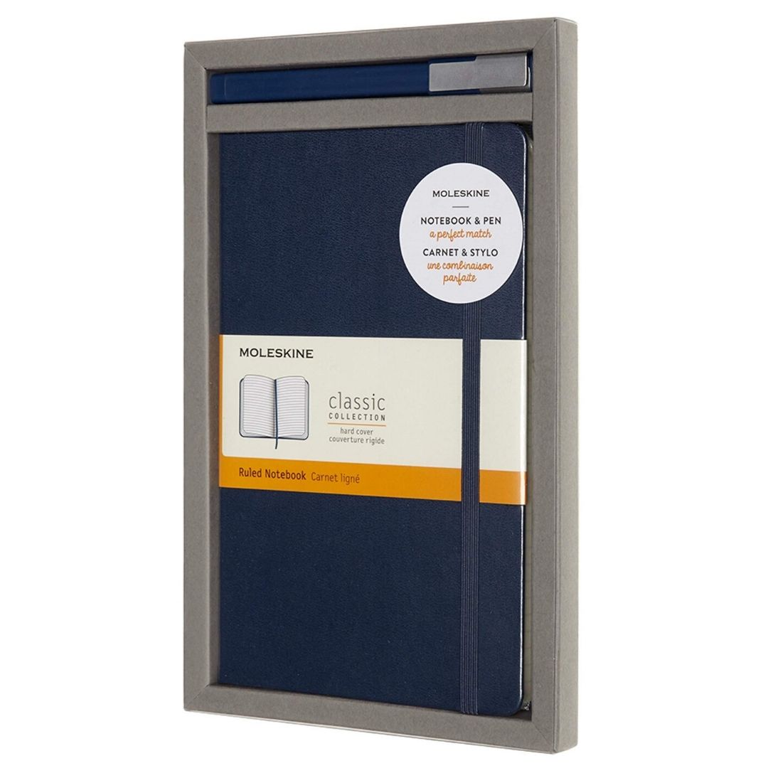 Caderno Pautado Azul Safira + Caneta - Grande