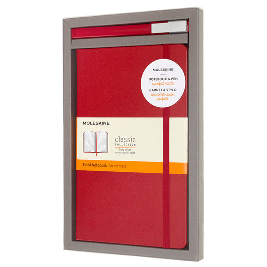 Caderno Pautado Vermelho + Caneta - Grande